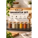 NOKKA 6’lı Cam Baharatlık Seti 300 ml – Bambu Kapaklı, Sızdırmaz Kapaklı Mutfak Kavanoz Seti