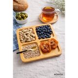 Nokka Bambu Sunumluk, 4 Bölmeli Kare Sunum Tabağı, Çerez Tabağı 20X20 cm