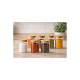 NOKKA Cam Baharat Kavanozu – Bambu Kapaklı 200 ml (6,5x8 cm) Minimal Mutfak Saklama Kabı