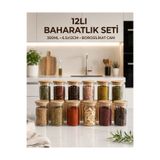 NOKKA Cam Baharatlık Seti 300 ML Bambu Kapaklı | Borosilikat Modern Baharat Kavanozu