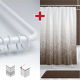 Nokta Desen Banyo Perdesi Askı 180x200cm Tek Kanat Kahverengi Duş Perdesi, L Boru Çok Renkli