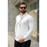 Nokta Desenli Hakim Yaka Erkek Slim Fit Gömlek - Beyaz