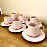 Nokta Porselen ve Seramik Nokta Kahve Fincan Takımı 12 Parça 6'lı Set Elit Serisi Toz Pembe Rengi - 88 ml