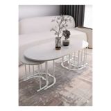 Nokta Sehpa Home 2+1 yavrulu oval orta sehpa beyaz ayak mdf tabla