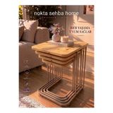 Nokta Sehpa Home 4LÜ TEKERLEKLİ CAPPUCİNO statik boya METAL ÇAM TABLA ZİGON SEHPA ORTA SEHPA YAN SEHPA