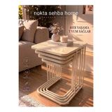 Nokta Sehpa Home 4LÜ TEKERLEKLİ İÇ İÇE GEÇEN KREM METAL TRAVERTEN ZİGON SEHPA YAN SEHPA ORTA SEHPA