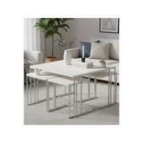 Nokta Sehpa Home 5li TEKERLEKLİ 4+1 YAVRULU ORTA SEHPA gümüş metal beyaz tabla mdf