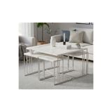 Nokta Sehpa Home 5li TEKERLEKLİ 4+1 YAVRULU ORTA SEHPA gümüş metal tabla rengi beyaz mermer