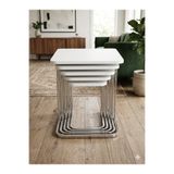 Nokta Sehpa Home 5li TEKERLEKLİ METAL BEYAZ TABLA ZİGON SEHPA ORTA SEHPA YAN SEHPA