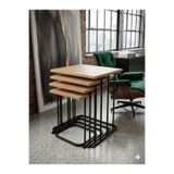 Nokta Sehpa Home RÜYA trent SİYAH METAL ÇAM TABLA 4LÜ ZİGON&YAN SEHPA