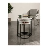 Nokta Sehpa Home siyah METAL beyaz MDF TABLA 3,lü Zigon Sehpa