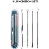 Nokta Temizleme Aleti Sivilce Akne Siyah Nokta Temizleyici 4'lü Set Komedon Paslanmaz Çelik