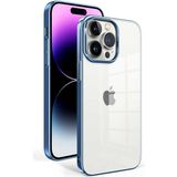 noktaks - Apple iPhone 14 Pro Max Uyumlu Kılıf Arkası Şeffaf Kenarları Renkli Sert Sun Kapak - T25214 - Açık Mavi