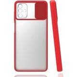 noktaks - Samsung Galaxy A51 - Kılıf Slayt Sürgülü Arkası Buzlu Lensi Kapak - Kırmızı - T17184