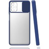 noktaks - Samsung Galaxy A51 - Kılıf Slayt Sürgülü Arkası Buzlu Lensi Kapak - Lacivert - T17184