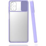 noktaks - Samsung Galaxy A51 - Kılıf Slayt Sürgülü Arkası Buzlu Lensi Kapak - Lila - T17184