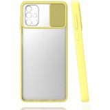 noktaks - Samsung Galaxy A51 - Kılıf Slayt Sürgülü Arkası Buzlu Lensi Kapak - Sarı - T17184