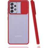 noktaks - Samsung Galaxy A52 - Kılıf Slayt Sürgülü Arkası Buzlu Lensi Kapak - Kırmızı - T16919