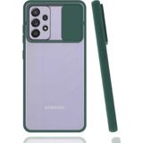 noktaks - Samsung Galaxy A52 - Kılıf Slayt Sürgülü Arkası Buzlu Lensi Kapak - Koyu Yeşil - T16919
