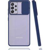 noktaks - Samsung Galaxy A52 - Kılıf Slayt Sürgülü Arkası Buzlu Lensi Kapak - Lacivert - T16919