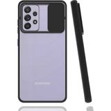 noktaks - Samsung Galaxy A52 - Kılıf Slayt Sürgülü Arkası Buzlu Lensi Kapak - Siyah - T16919