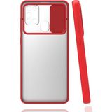 noktaks - Samsung Galaxy M31 - Kılıf Slayt Sürgülü Arkası Buzlu Lensi Kapak - Kırmızı - T15442
