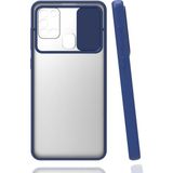 noktaks - Samsung Galaxy M31 - Kılıf Slayt Sürgülü Arkası Buzlu Lensi Kapak - Lacivert - T15442