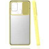 noktaks - Samsung Galaxy M31 - Kılıf Slayt Sürgülü Arkası Buzlu Lensi Kapak - Sarı - T15442