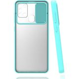 noktaks - Samsung Galaxy M31 - Kılıf Slayt Sürgülü Arkası Buzlu Lensi Kapak - Turkuaz - T15442