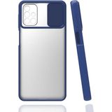 noktaks - Samsung Galaxy M31S - Kılıf Slayt Sürgülü Arkası Buzlu Lensi Kapak - Lacivert - T15443