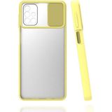 noktaks - Samsung Galaxy M31S - Kılıf Slayt Sürgülü Arkası Buzlu Lensi Kapak - Sarı - T15443