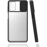 noktaks - Samsung Galaxy M31S - Kılıf Slayt Sürgülü Arkası Buzlu Lensi Kapak - Siyah - T15443