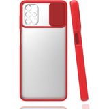 noktaks - Samsung Galaxy M51 - Kılıf Slayt Sürgülü Arkası Buzlu Lensi Kapak - Kırmızı - T15444