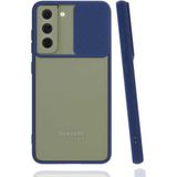 noktaks - Samsung Galaxy S21 FE - Kılıf Slayt Sürgülü Arkası Buzlu Lensi Kapak - Lacivert - T18095