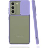 noktaks - Samsung Galaxy S21 FE - Kılıf Slayt Sürgülü Arkası Buzlu Lensi Kapak - Lila - T18095
