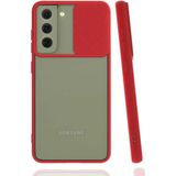 noktaks - Samsung Galaxy S22 - Kılıf Slayt Sürgülü Arkası Buzlu Lensi Kapak - Kırmızı - T21732