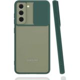 noktaks - Samsung Galaxy S22 - Kılıf Slayt Sürgülü Arkası Buzlu Lensi Kapak - Koyu Yeşil - T21732