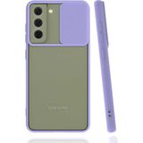 noktaks - Samsung Galaxy S22 - Kılıf Slayt Sürgülü Arkası Buzlu Lensi Kapak - Lila - T21732