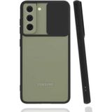noktaks - Samsung Galaxy S22 - Kılıf Slayt Sürgülü Arkası Buzlu Lensi Kapak - Siyah - T21732