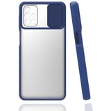 Noktaks - Samsung Galaxy Uyumlu Galaxy M31s - Kılıf Slayt Sürgülü Arkası Buzlu Lensi Kapak - Lacivert