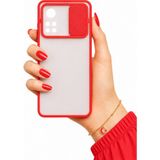 Noktaks Xiaomi Mi 10T Pro 5G Uyumlu Kılıf Sürgülü Kamera Korumalı Mat Lensi Telefon Kılıfı - Kırmızı