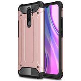 noktaks - Xiaomi Redmi 9 - Kılıf Çift Katman Zırh Tank Crash Military Kapak - Rose Gold - T14204