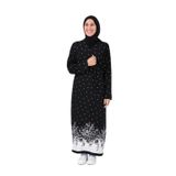Noktalı Çiçek Desen Kruvaze Namaz Elbisesi –%100 Viskon, Yandan Bağlamalı, Rahat Kalıp 36-46 Beden (Siyah, 1)
