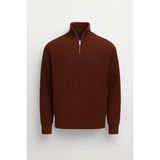 Nolan Oversize Selanik Örgü Yarım Fermuar Erkek Triko Kazak - Kahve - XL