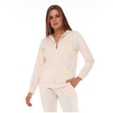 nolihoo Ev kıyafeti, kadın eşofman takımı, spor kıyafeti, koşu kıyafeti, boş zaman kıyafeti seti, kadife, yumuşak, yumuşak, fermuarlı, 2 parça, iç ve dış mekan için, Bej, S