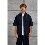 NOMARC Erkek Gömlek DOKUMA KUMAŞ FERMUARLI Lacivert Oversize Fermuarlı Tencel Kumaş