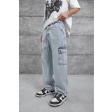NOMARC Erkek Jean Pantolon Açık Kp Mavi Baggy Kargo Cepli