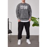 NOMARC Erkek Sweatshirt 1998 Yıkamalı Füme Oversize Baskılı Bisiklet Yaka 3 İplik Şardonsuz