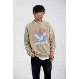 NOMARC Erkek Sweatshirt Kartal Krem Oversize Baskılı Bisiklet Yaka 3 İplik Şardonsuz