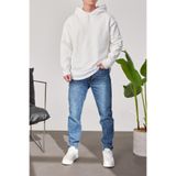 NOMARC Erkek Sweatshirt Pis Etek Beyaz Oversize Kapüşonlu 3 İplik Şardonsuz